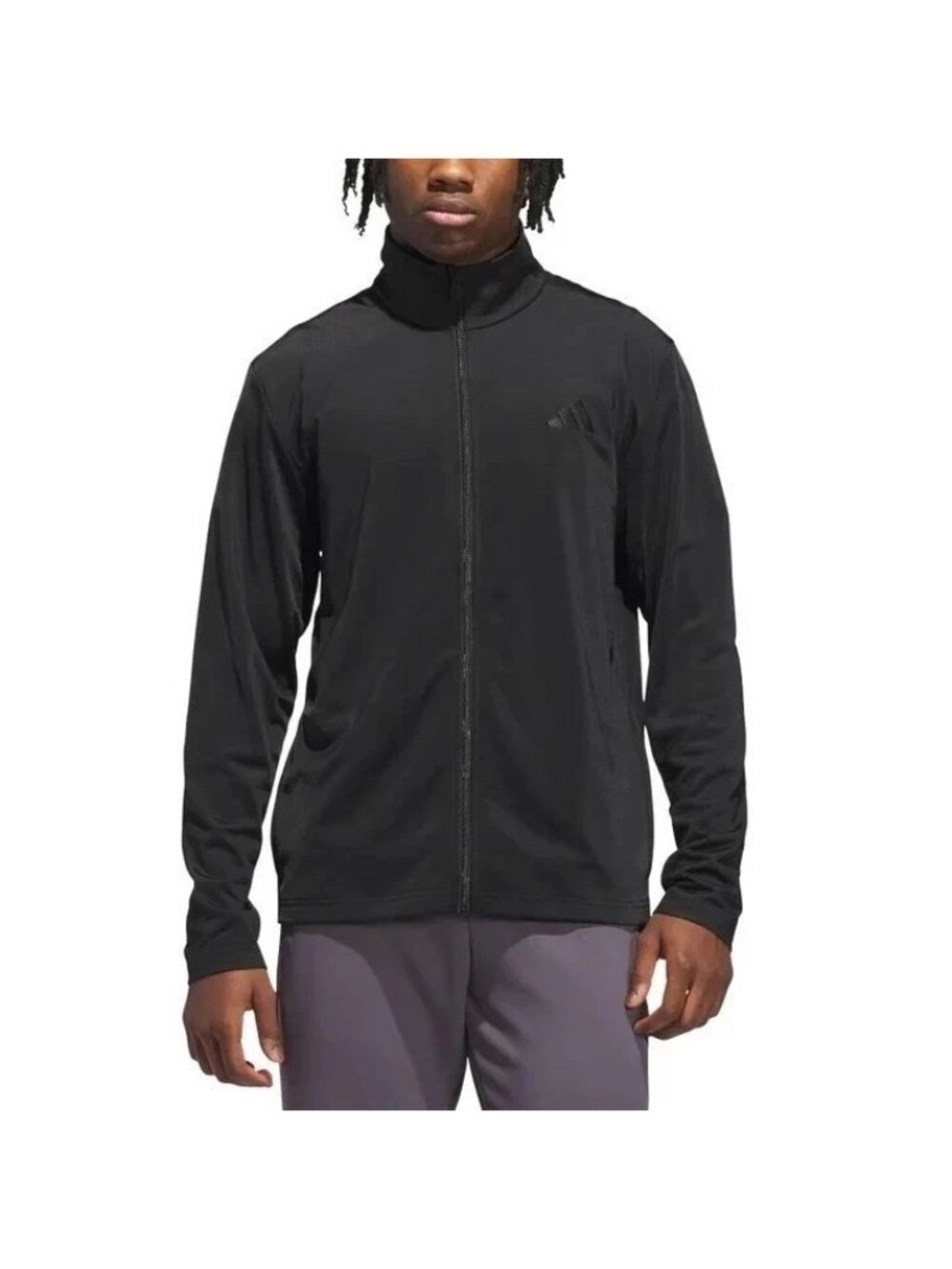 Adidas Men's L Black Full-Zip Track Jacket Polyester Mock neck  e1777